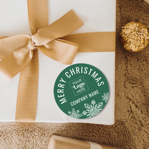 Merry Christmas Business Logo Company Name Green Runder Aufkleber