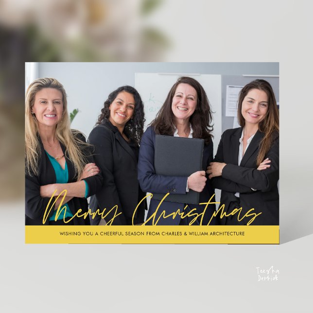 Merry Christmas Business Team Photo Feiertagskarte (Merry Christmas Business Team Photo Modern minimal Holiday Card for Clients in Yellow Gold )