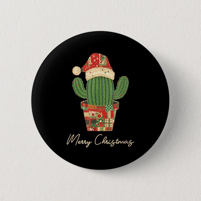 Merry Christmas Cactus Patchwork Quilt  Button (Vorderseite)