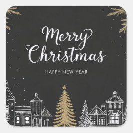 Merry Christmas Calligraphy Scrip Holiday Quadratischer Aufkleber
