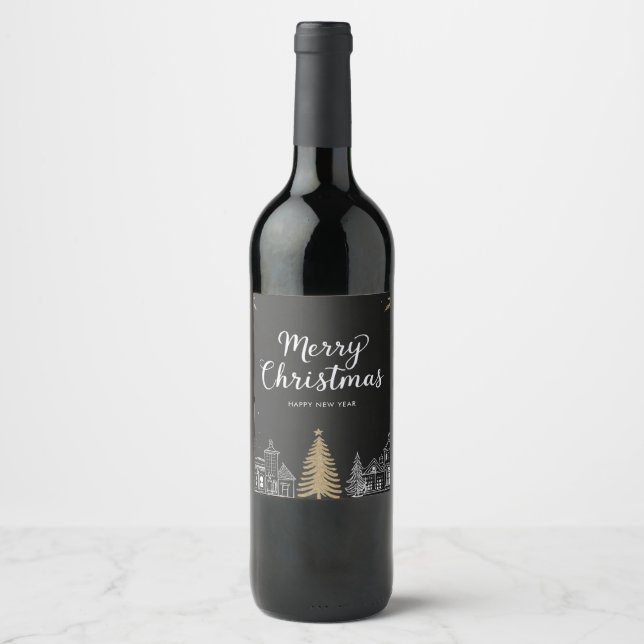 Merry Christmas Calligraphy Scrip Holiday  Weinetikett (Vorderseite)