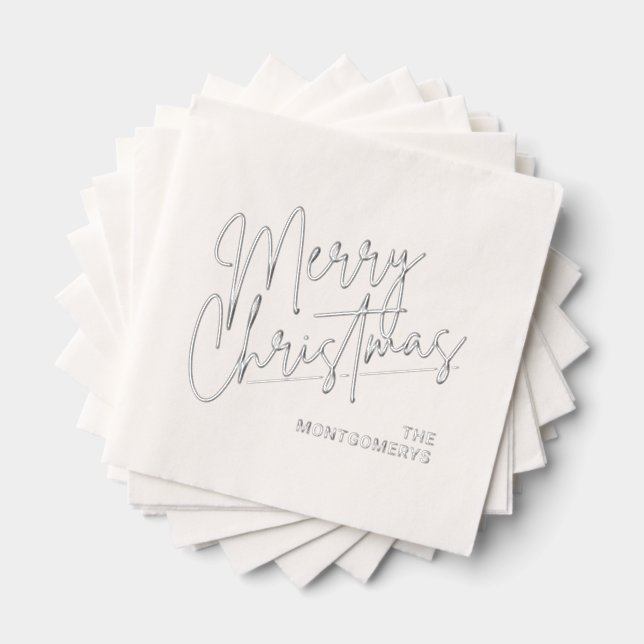 Merry Christmas Calligraphy Silver Servietten Mit Folie (Insitu (Gestapelt))