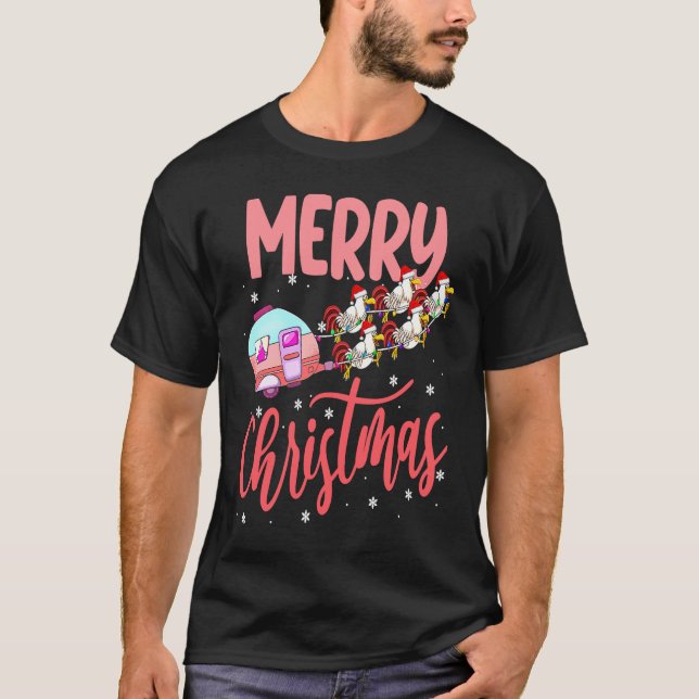 Merry Christmas Camping Funny Santa Chicken Campin T-Shirt (Vorderseite)