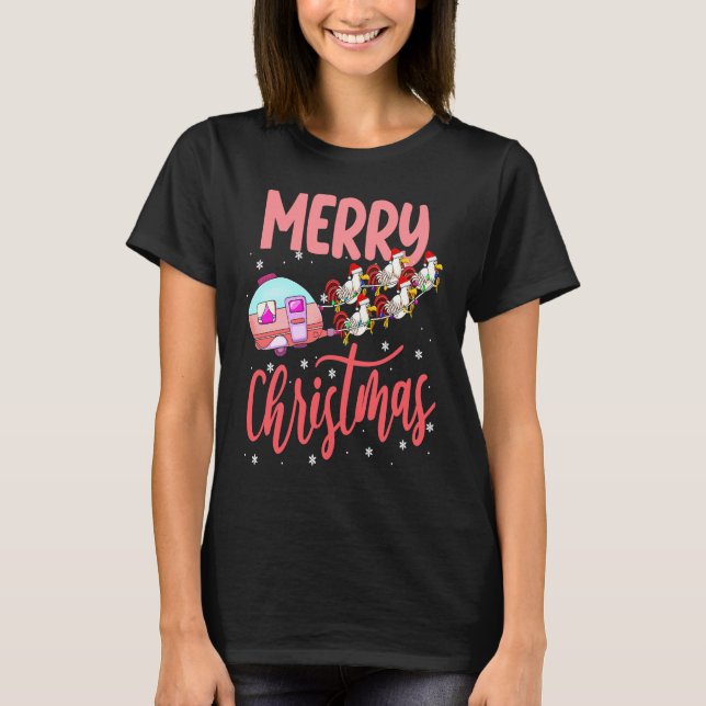 Merry Christmas Camping Funny Santa Chicken Campin T-Shirt (Vorderseite)