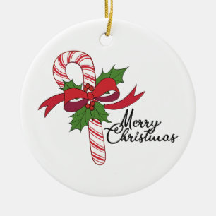 Merry Christmas Candy Cane Keramik Ornament