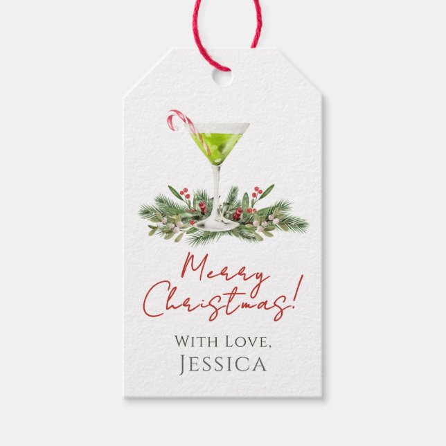  Merry Christmas Candy Cane Martini and Mistletoe Geschenkanhänger (Vorderseite)