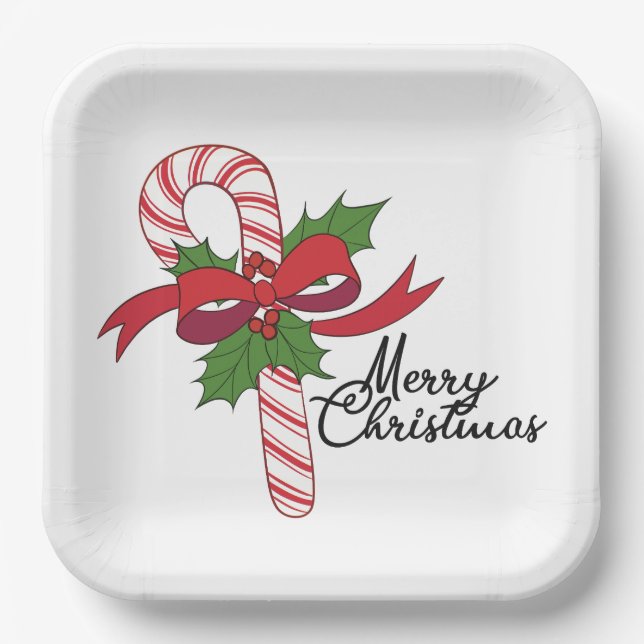 Merry Christmas Candy Cane Pappteller (Vorderseite)