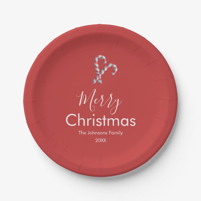 Merry Christmas Candy Cane Red Party Pappteller (Vorderseite)