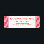 Merry Christmas Candy Cane Stripe Custom<br><div class="desc">Ein modernes Retro-Design in der Mitte des Jahrhunderts mit rosa und roten kantigen Streifen. Dieses Design,  das mit Namen und Adresse personalisiert werden kann.</div>