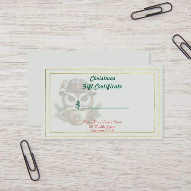 Merry Christmas Candy Store Gift Certificate Visitenkarte (Vorderseite/Rückseite Beispiel)