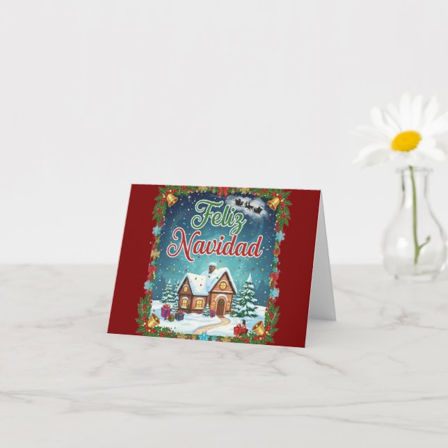 Merry Christmas Card – Snowy Cottage Winter Scene Karte (Kleines Gewächs)