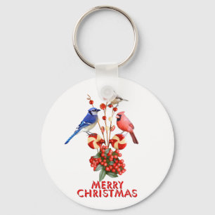 Merry Christmas Cardinal Blue Jay Chickadee Schlüsselanhänger