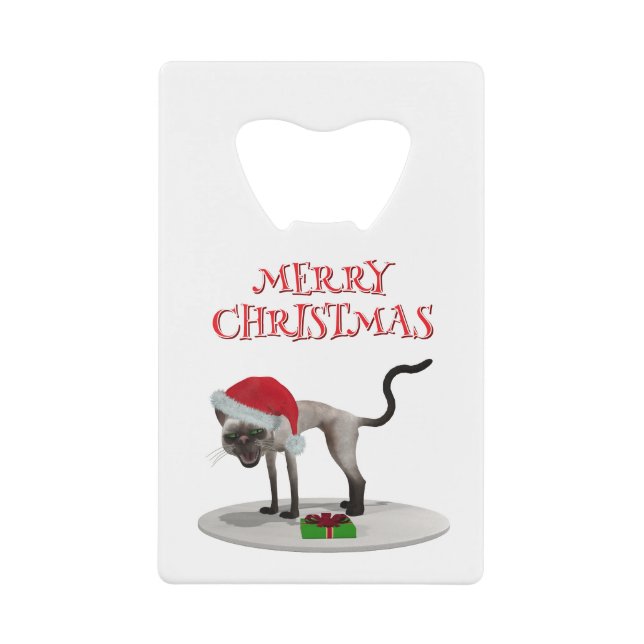 Merry Christmas. Cat with Santa hat Geldbeutel Flaschenöffner (Vorderseite)
