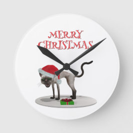 Merry Christmas. Cat with Santa hat Runde Wanduhr