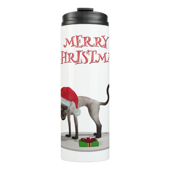 Merry Christmas. Cat with Santa hat Thermosbecher (Vorderseite)