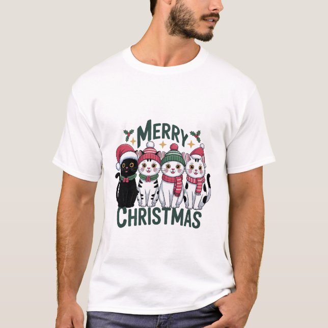 Merry Christmas Cats Design – Cute Funny Kawaii Ca T-Shirt (Vorderseite)