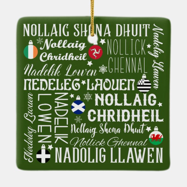 Merry Christmas Celtic Languages, Gaelic, Welsh Keramikornament (Rückseite)
