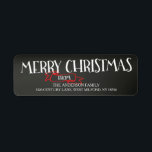 Merry Christmas Chalkboard Address Labels<br><div class="desc">Moderne schwarze Chalkboard Urlaub Rücksendeadresse Label mit handgeschriebener Frohe Weihnachtstypografie. Besuchen Sie unseren Shop,  um sich die passende Weihnachts-Fotokarte und Briefmarke zu sehen.</div>