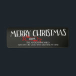 Merry Christmas Chalkboard Address Labels<br><div class="desc">Moderne schwarze Chalkboard Urlaub Rücksendeadresse Label mit handgeschriebener Frohe Weihnachtstypografie. Besuchen Sie unseren Shop,  um sich die passende Weihnachts-Fotokarte und Briefmarke zu sehen.</div>