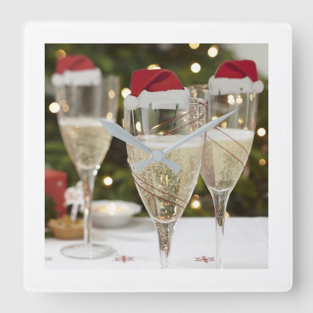 **MERRY CHRISTMAS CHAMPAGNE** KLOCK QUADRATISCHE WANDUHR (Vorderseite)