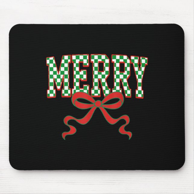 Merry Christmas Checkered Preppy Coquette Bow Xmas Mousepad (Vorne)