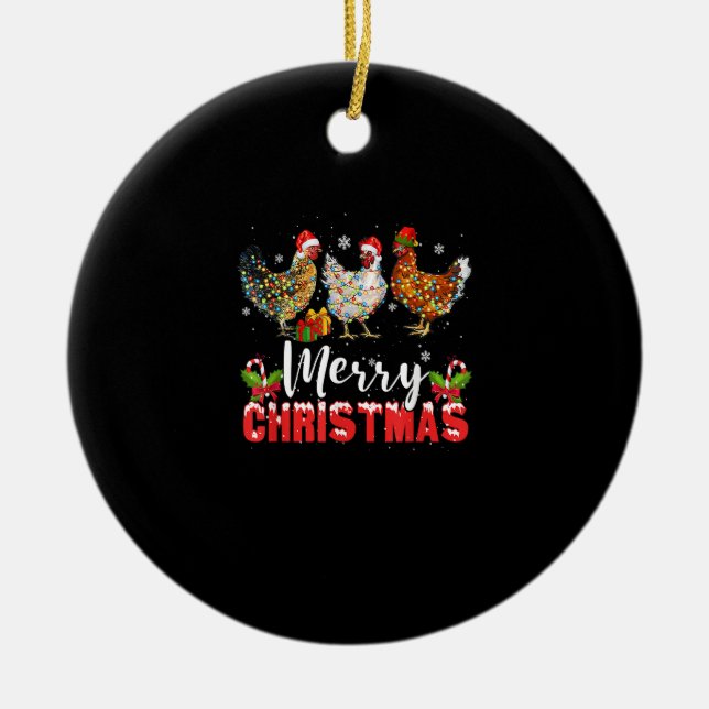 Merry Christmas Chicken Shirts Funny Santa Hat Lig Keramik Ornament (Vorne)