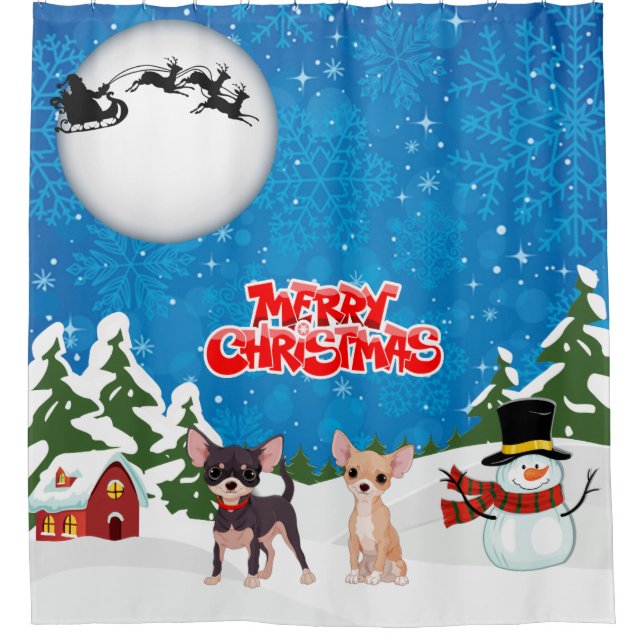 Merry Christmas Chihuahuas Duschvorhang (Vorderseite)