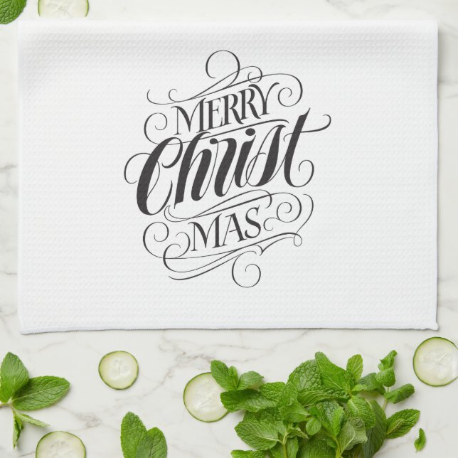 Merry CHRISTmas Christlich Calligrafy Lettering Geschirrtuch (Gefaltet)