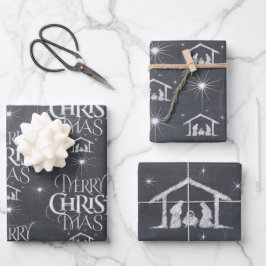 Merry CHRISTmas Christliche Chalkboard-Kalligraphi Geschenkpapier Set