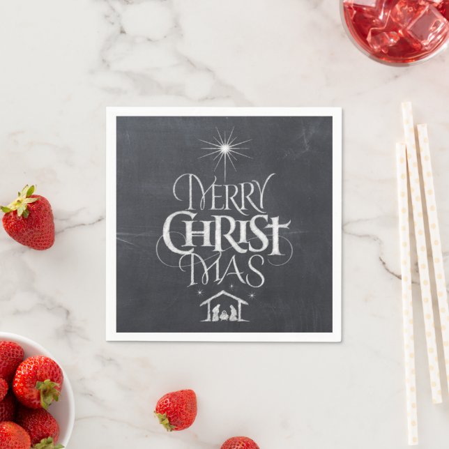 Merry CHRISTmas Christliche Chalkboard-Kalligraphi Serviette (Beispiel)