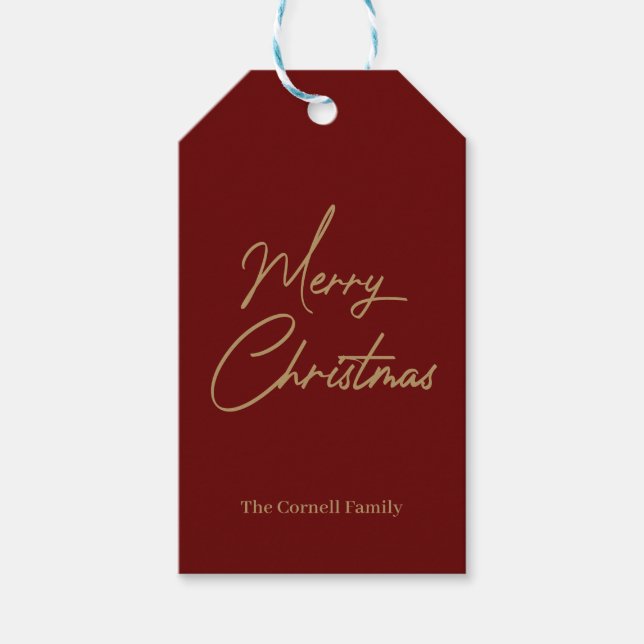 Merry Christmas Classic Maroon Geschenkanhänger (Vorderseite)