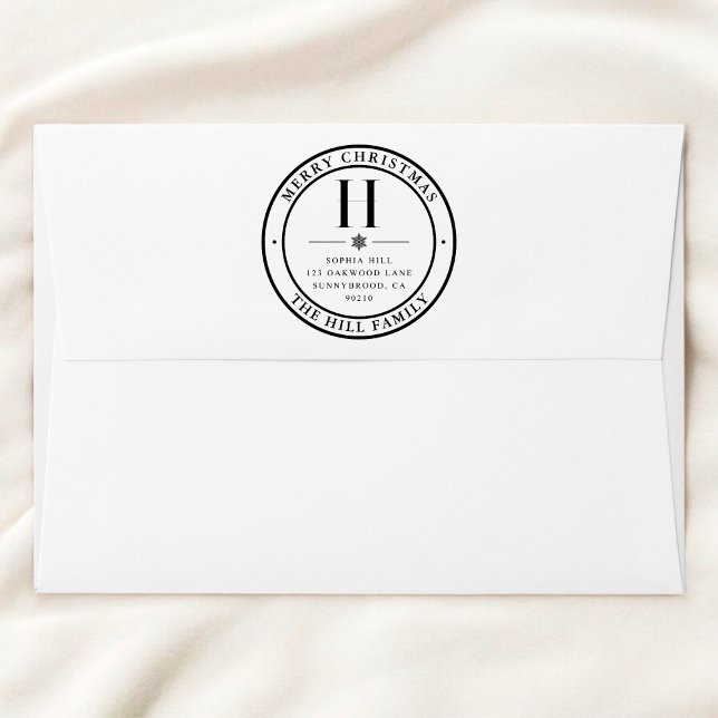 Merry Christmas Classic Monogram Address Gummistempel (Von Creator hochgeladen)