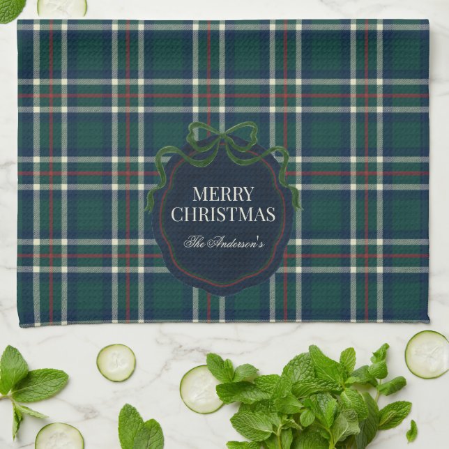 Merry Christmas Classic Preppy Tartan Plaid Geschirrtuch (Gefaltet)