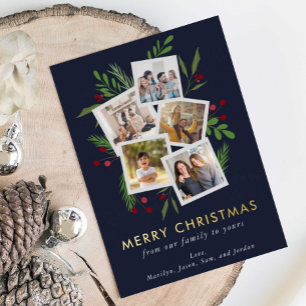 Merry Christmas Collage Custom Modern Holly Folien Feiertagskarte