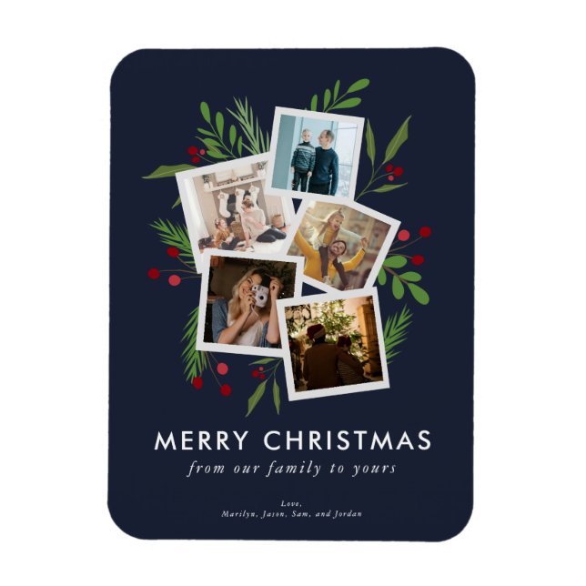 Merry Christmas Collage Custom Modern Holly Magnet (Vertikal)
