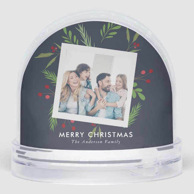 Merry Christmas Collage Custom Modern Holly Schneekugeln (Rückseite)