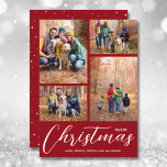 Merry Christmas Collage Multi-Foto Cranberry Feiertagskarte<br><div class="desc">Laden Sie Ihre Lieblings-4-Fotos auf diese Weihnachtsfotokarte hoch,  die Frohe Weihnachten und Ihre Namen in schicken,  weißen Schriften auf einem kranberrten Hintergrund zeigt. Wählen Sie Matte für schwerstes Papier und High Definition für beste Foto-Qualität. MEHR FARBEN für Sie in unserem Geschäft.</div>