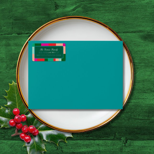 Merry Christmas Color Block Green Mailing Address Adressaufkleber (Von Creator hochgeladen)