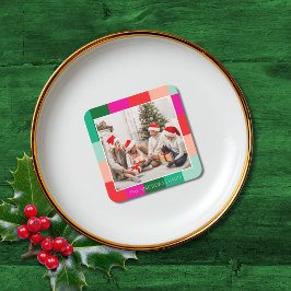 Merry Christmas Color Block Photo  Rechteckiger Pappuntersetzer