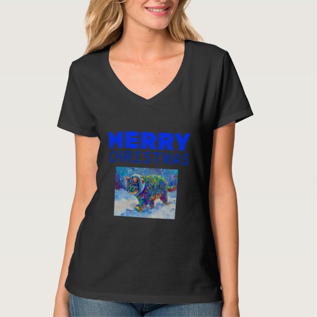 'Merry Christmas' Colorful Cat Holiday T-Shirt (Vorderseite)