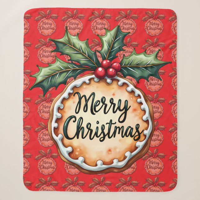 Merry Christmas Cookie with Holly Berries Red Sherpadecke (Vorderseite)