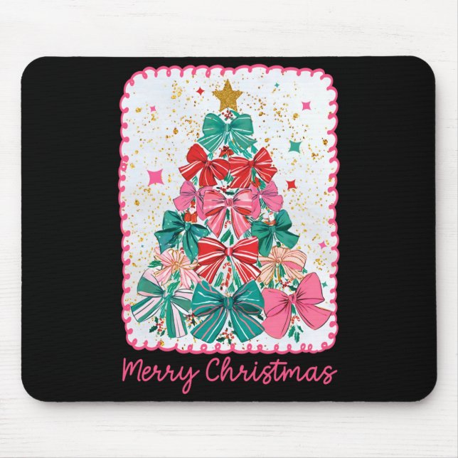 Merry Christmas Coquette Bow Xmas Tree Holiday Gir Mousepad (Vorne)