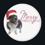 Merry Christmas Corgi Santa Magnet<br><div class="desc">Ein schönes Urlaubsfoto für Hundefreunde mit einem zauberhaften, pembraunen Korgi mit roter Weihnachtsmannmütze. Frohe Weihnachten ist neben dem niedlichen Bild in Rot geschrieben.</div>