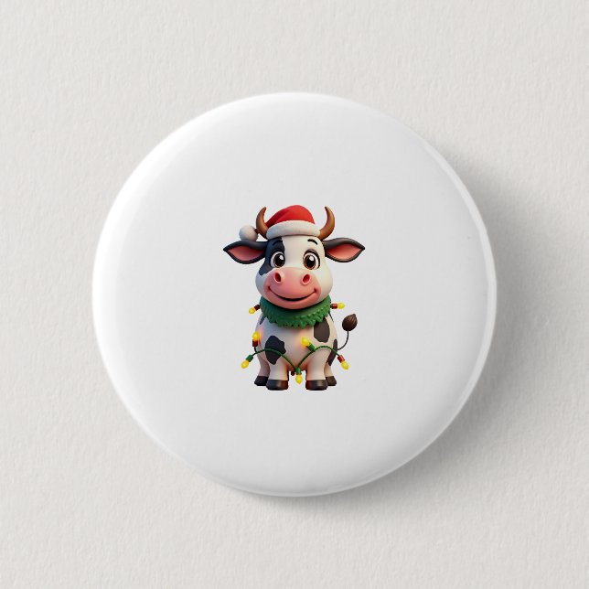 Merry Christmas Cow Santa Christmas Lights Cow Xma Button (Vorderseite)