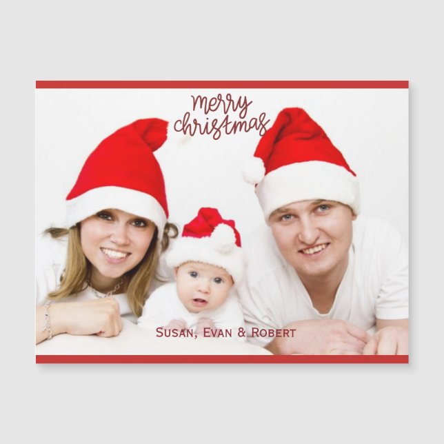 Merry Christmas Custom Horizontal Foto mit Namen Magnetkarte (Vorderseite)