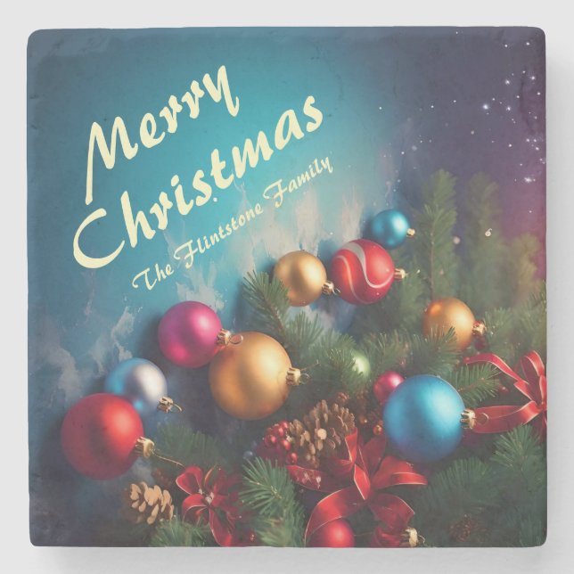 Merry Christmas Custom Personalize Text Steinuntersetzer (Vorderseite)