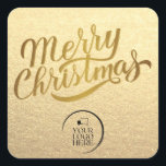 Merry Christmas Custom Simple Gold Business Logo Quadratischer Aufkleber<br><div class="desc">Sie können diesen Aufkleber ganz einfach mit Ihrem Firmenlogo oder einem eigenen Bild personalisieren ODER entfernen. Sie können auch die Hintergrundfarbe so ändern,  dass sie Ihrem Logo oder Ihren Firmenfarben entspricht.</div>
