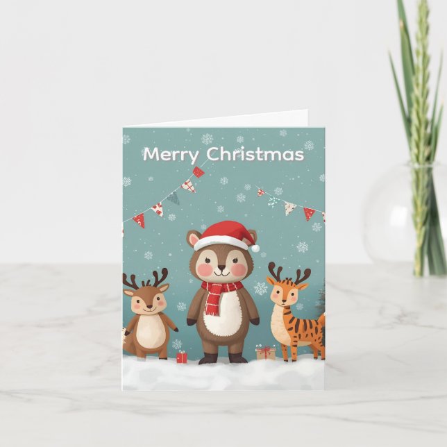 Merry Christmas Cute Animals Christmas Card Dankeskarte (Vorderseite)