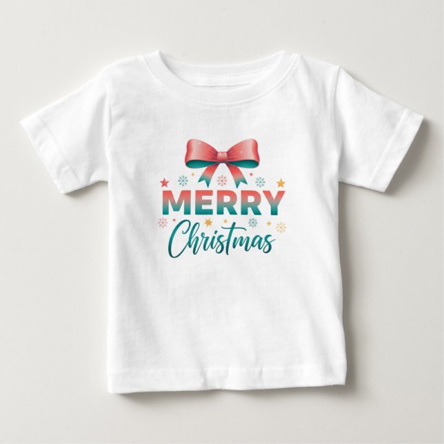 Merry Christmas Cute Baby Festive Bow T-Shirt (Vorderseite)