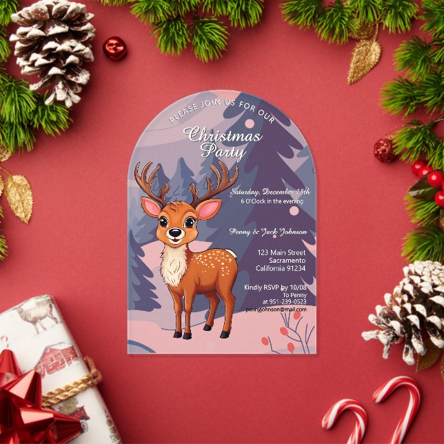Merry Christmas Cute Cartoon Reindeer in winter Acryleinladungen (Insitu (Feiertag))
